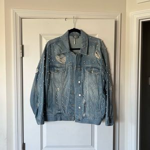 Free People Sunday Funday Cotton Beaded Denim Jacket